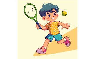 Drawing Cartoon of a Boy Playing Tennis