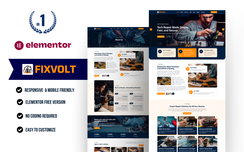 FixVolt Tech – Gadget & Electronics Repair WordPress Elementor Kit