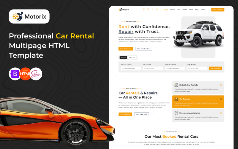 Motorix - Multipurpose Car Repair & Rental Services HTML Template Website Template