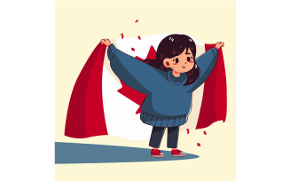 A Girl Holding a Canada Flag