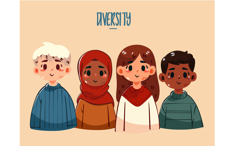 Diversity with Group of Cartoon Children Illustration