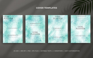 Goal Planner Cover Template with Pastel Sea Blue Watercolor Brush Design - Minimal Editable Layout