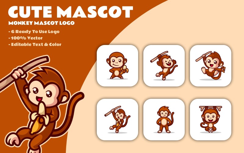 Mascot Animal Monkey Character Set Logo Template