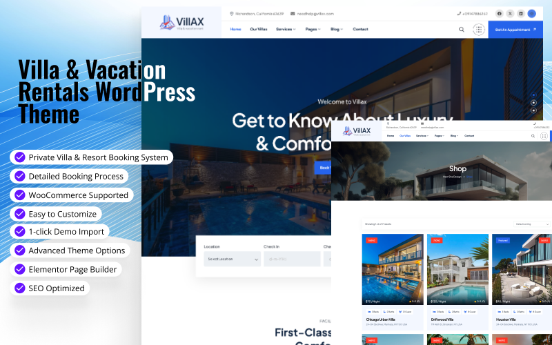 Villax - Luxury Villa, Resort, Hotel, Vacation Rentals & Holiday Booking WordPress Theme