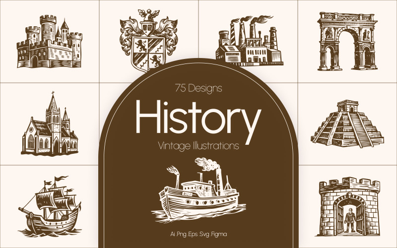 Vintage History Art Illustration Set