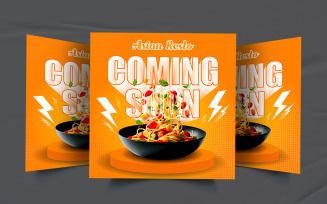 Comening soon restaurant new food social media poster template