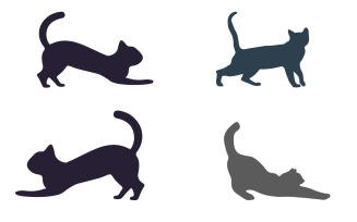 Four Cat Silhouettes Stretching in muted color