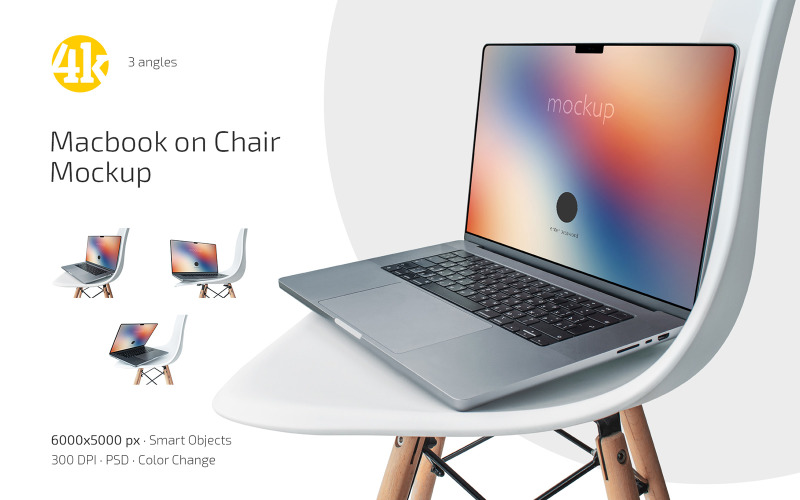 Macbook on Chair Mockup Set Product Mockup