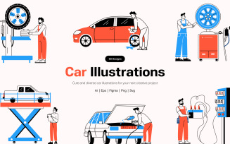 Modern Car Illustration Art Set
