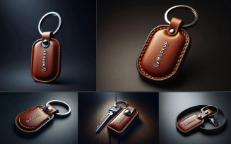 Realistic Leather Keychain Mockup