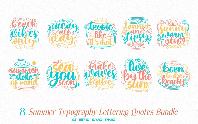 Summer Typography Lettering Quotes T-shirt Designs Bundle
