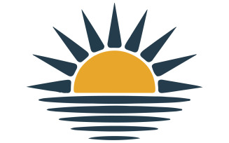A logo design featuring a stylized sun rising