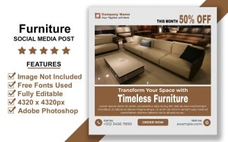 Elegant Furniture Social Media Post Template for Interior Promotion in Adobe Photoshop PSD