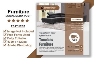 Minimalist Furniture Social Media Post Template in Photoshop PSD Format with Smart Object