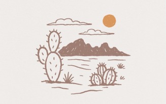 Cactus PNG Desert PNG Mountain PNG, Boho Desert Landscape, Hand Drawn Cactus Art, Minimalist PNG,