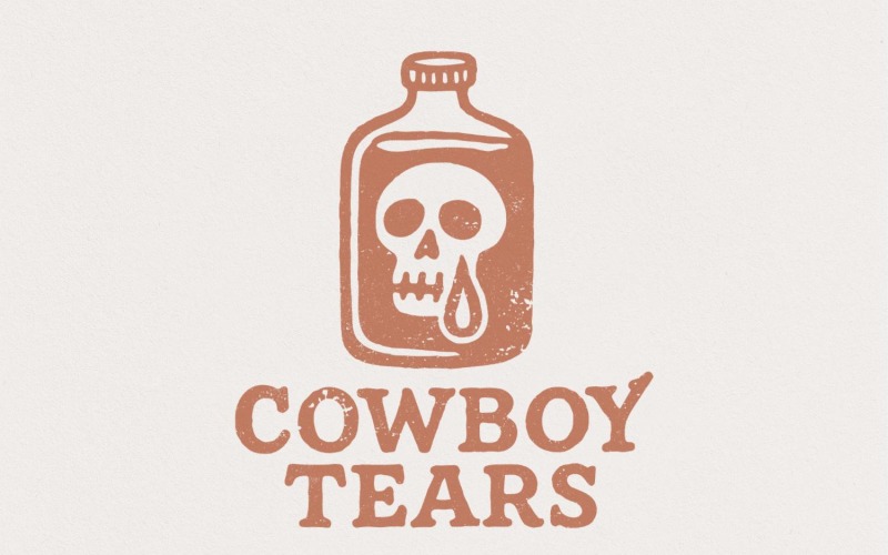 Cowboy Tears PNG, Retro Western Skull Bottle PNG, Vintage Distressed Funny Western T-Shirt Digital Illustration