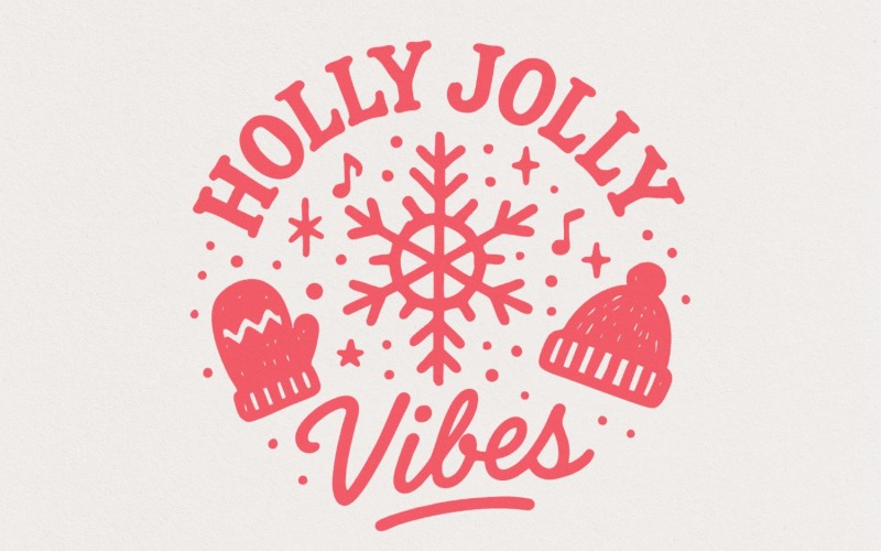 Holly Jolly Vibes PNG, Christmas Shirt PNG, Holiday Sublimation, Festive Winter Snowflake Mitten Illustration