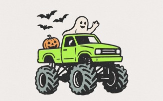 Monster Truck Halloween PNG, Ghost and Pumpkin Truck PNG, Spooky Bats Digital Download, Halloween