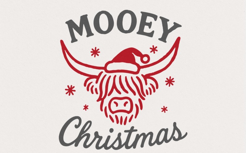 Mooey Christmas PNG, Highland Cow Christmas PNG, Christmas Cow Download, Funny Farmhouse Holiday Illustration