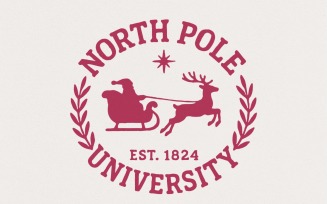 North Pole University Est. 1824 PNG, Santa Sleigh Christmas Collegiate Design, Retro Holiday,