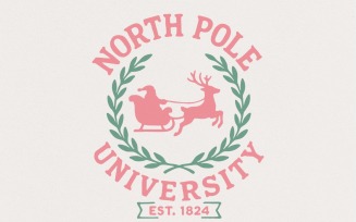 North Pole University PNG Digital Download, Retro Christmas Design, Santa Sleigh Art, Festive