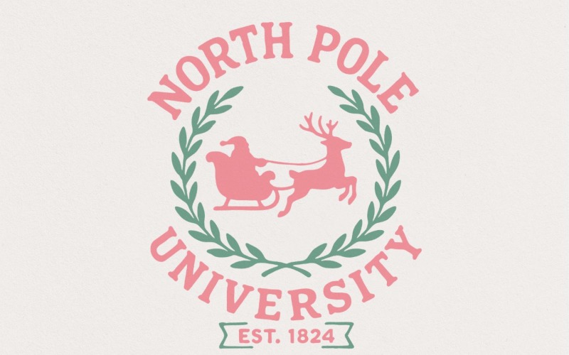 North Pole University PNG Digital Download, Retro Christmas Design, Santa Sleigh Art, Festive Illustration