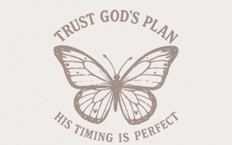 Trust God's Plan His Timing Is Perfect Butterfly PNG, Faith PNG, Christian Quote, Inspirational
