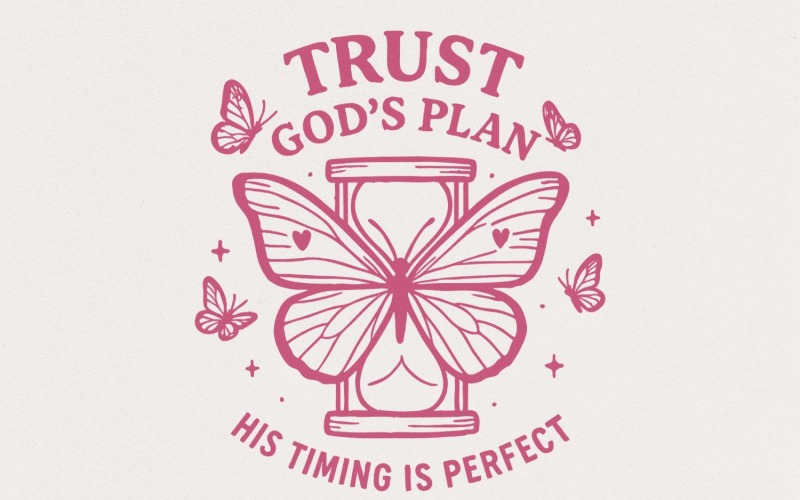 Trust God's Plan His Timing Is Perfect PNG • Christian Hourglass Butterfly PNG Printable • Illustration