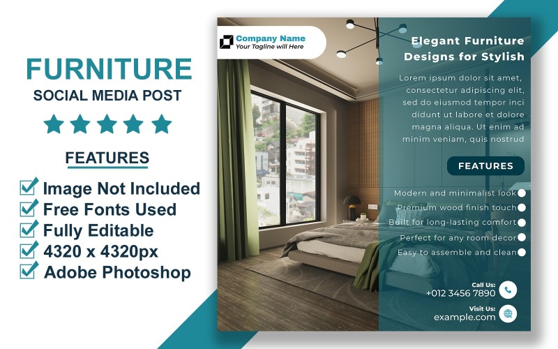 Elegant Bedroom Furniture Instagram Post Template PSD Social Media