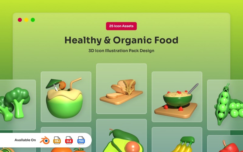 Healthy and Organic Food 3D Icon Pack Model