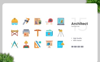 15 Architect Flat Icons Set