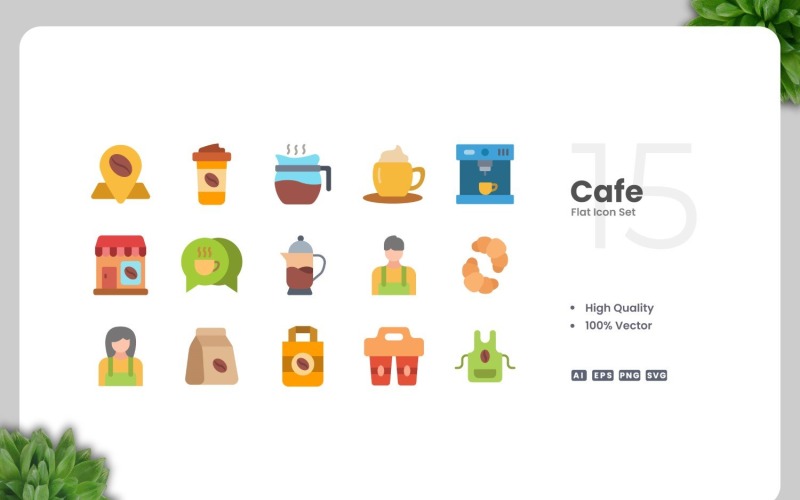 15 Cafe Flat Icons Collection Icon Set