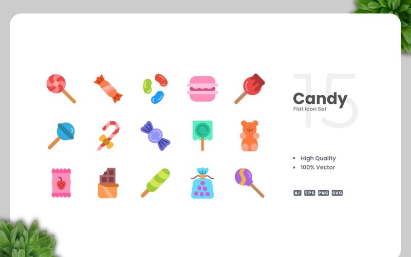 15 Candy Flat Icons Collection Icon Set