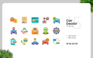 15 Car Dealer Flat Icons Set