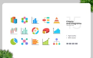 15 Charts and Diagram Flat Icons Set