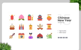 15 Chinese New Year Flat Icons Set