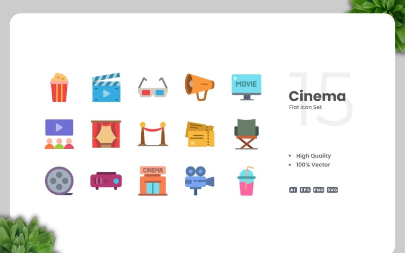 15 Cinema Flat Icons Collection Icon Set