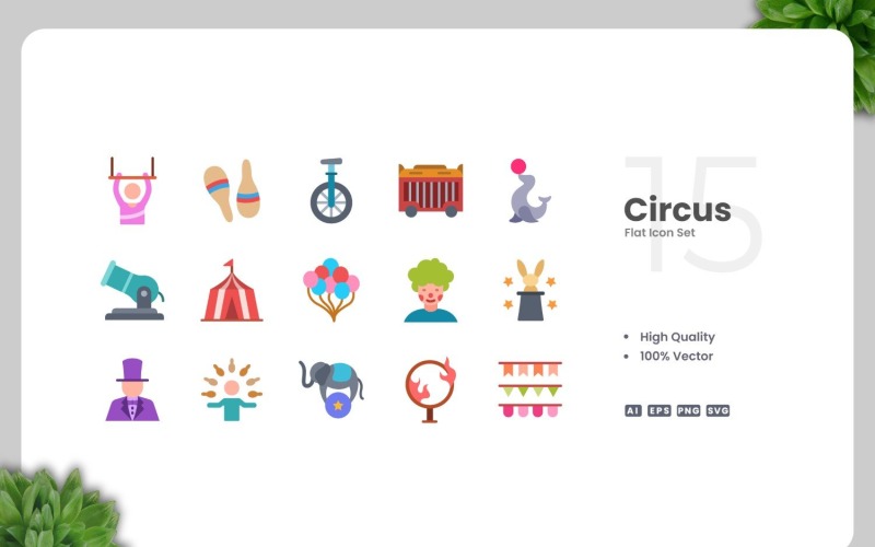 15 Circus Flat Icons Collcetion Icon Set