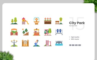 15 City Park Flat Icons Set