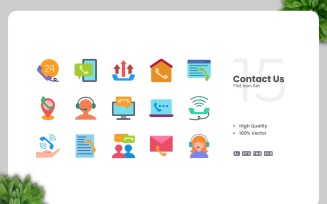 15 Contact Us Flat Icons Set
