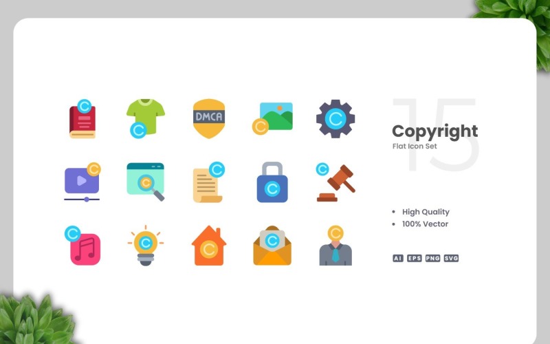 15 Copyright Flat Icons Set Icon Set