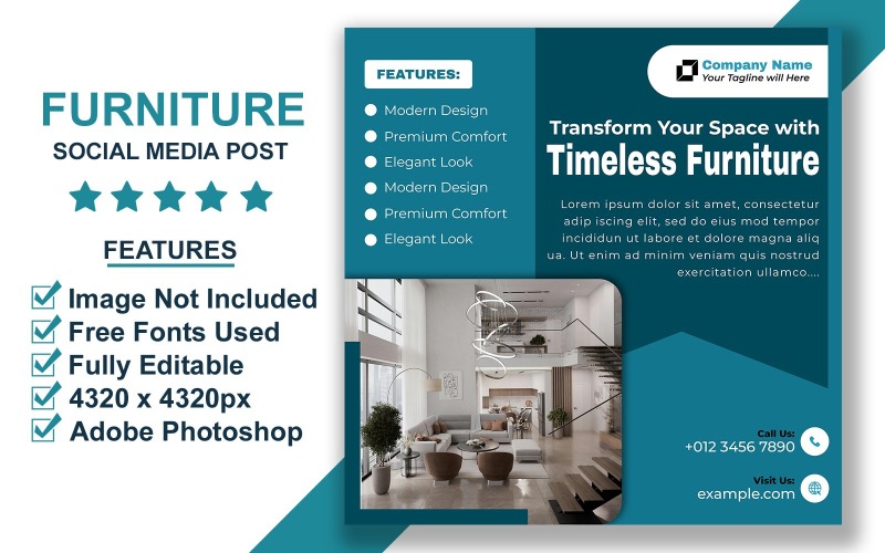 Interior Design Furniture Social Media Post PSD