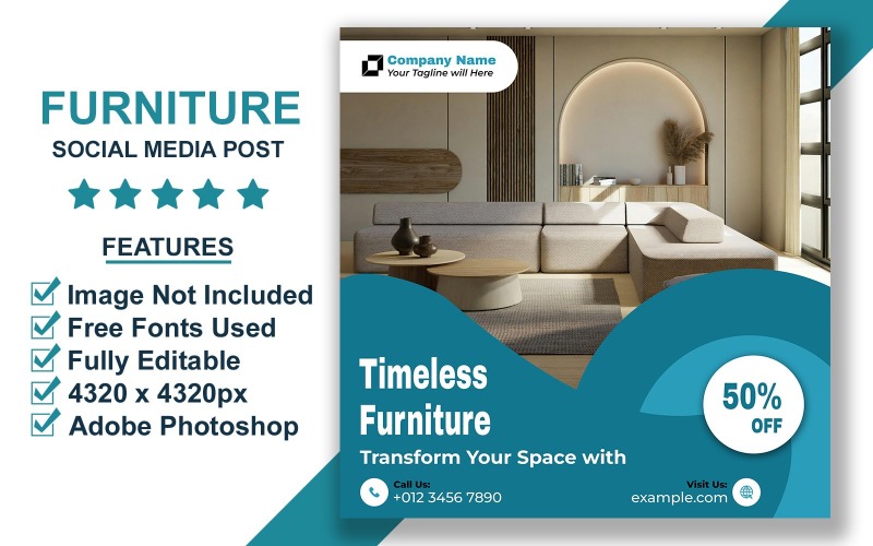 Luxury Sofa Furniture Sale Instagram Template PSD Social Media