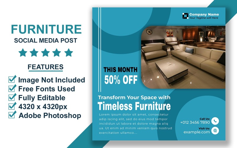 Minimalist Furniture Instagram Post Template PSD Social Media