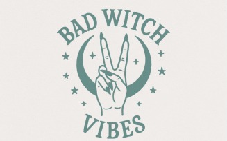 Bad Witch Vibes PNG Digital Download, Celestial Witchy Art, Mystical Moon Hand Sign, Trendy