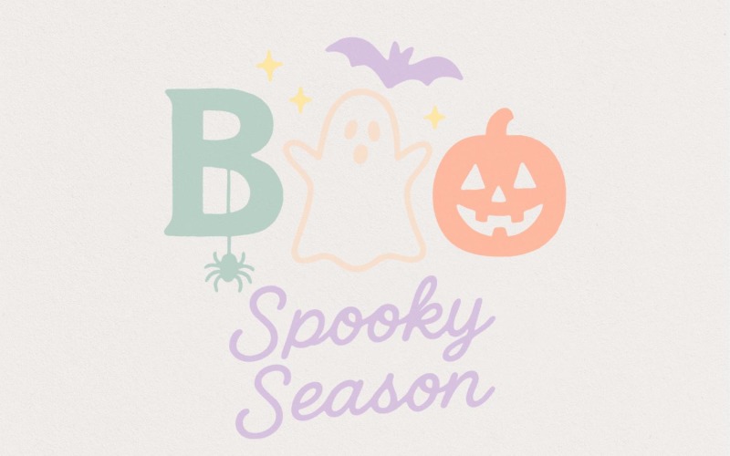 Boo Spooky Season PNG, Cute Halloween Ghost Pumpkin PNG, Pastel Spooky Season PNG, Retro Halloween Illustration