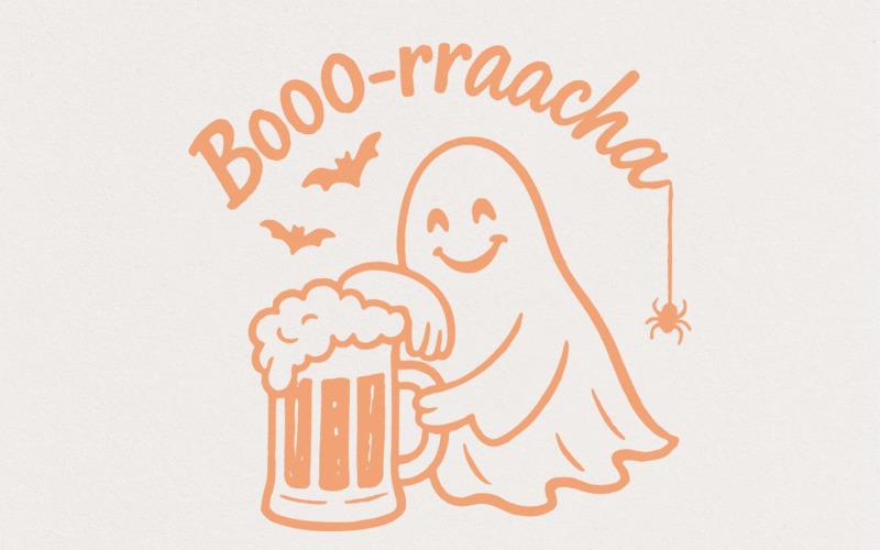 Booo-rraacha PNG, Retro Halloween Funny Ghost Digital Download, Halloween Beer, Spooky Ghost Illustration