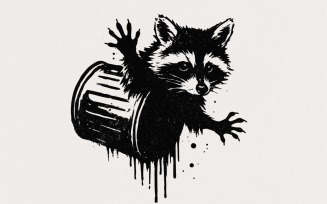 Funny Raccoon Trash Can PNG, Urban Street Art Animal Digital Download, Mischievous Trash Panda PNG,