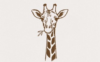 Giraffe With Leaf PNG • Hand Drawn Giraffe Digital Art PNG Download • Animal Outline Clipart For