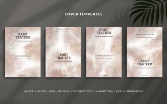 Habit Tracker Cover Template Set - Watercolor Pastel Design - Editable A4 Cover for Planners and KDP
